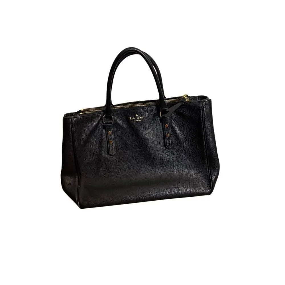 Kate Spade Pebbled Leather Double Zipper Closure Satchel Black